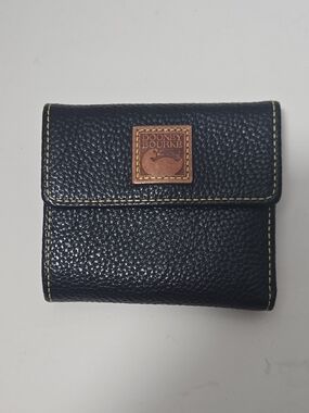 Dooney & Bourke Black Pebbled Leather Wallet with Tan Logo
